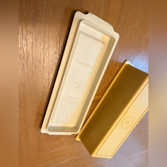 VTG 70s Tupperware Butter Dish Keeper - Harvest Gold Top 637-4 Almond Base 636-2 - Picture 6 of 8